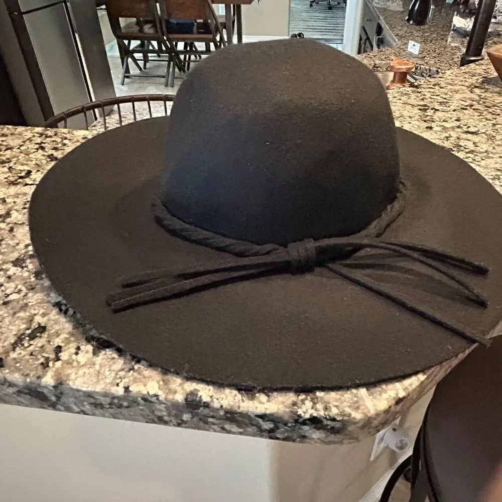 100% Wool Black Felt Medium Brim Fedora Bohemian Hat One Size Trim Festival Shlf